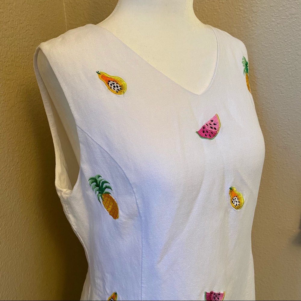 Vintage | Fruit Embroidered Linen Sheath Dress - Picture 2 of 4